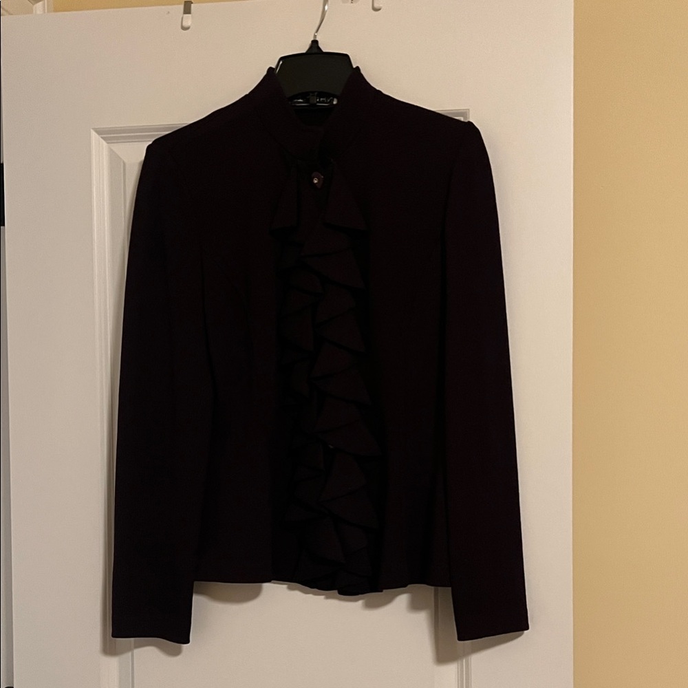 St. John Collection Deep Purple Blazer with Ruffle Accent
